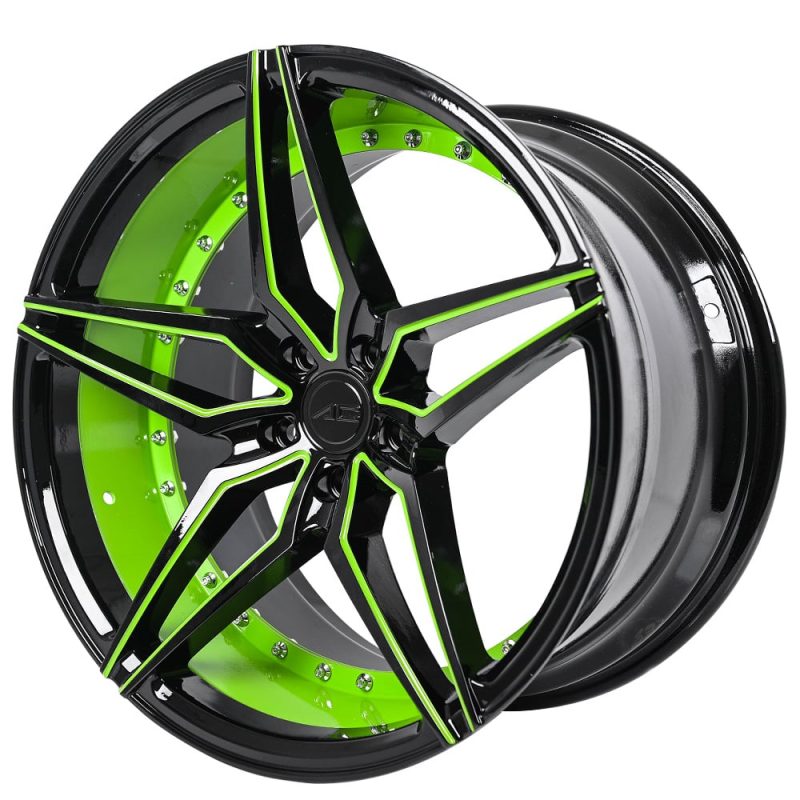 20" STAGGERED AC WHEELS AC01 GLOSS BLACK WITH LIME...