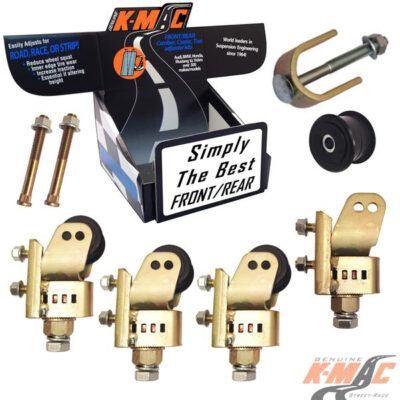 Ford 181316 K FRONT<br />Falcon AU, BA, BF, RTV (’98-’08)  <br /> (Set of 4) <i>Genuine K-MAC</i> FAST “RATCHET” ADJUST. CAMBER & CASTER BIGGEST, QUICKEST, STRONGEST ADJUSTMENT SYSTEM. WITH SELF ALIGN MOUNTS FOR EXT. WEAR LIFE. ALSO INCLS. BUSH EXTRACTION TOOL !